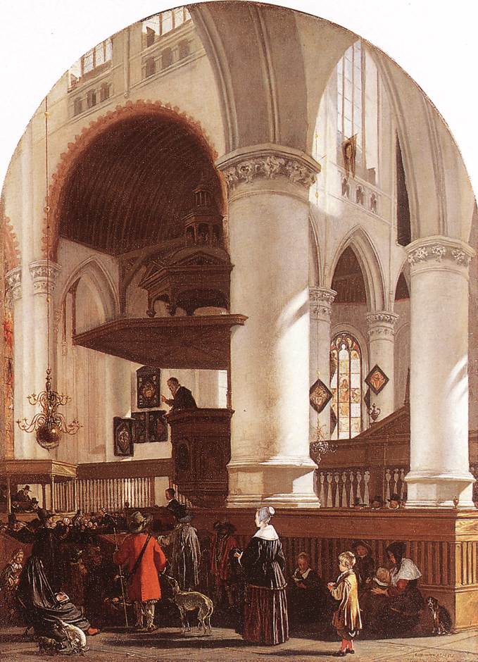 Interior of the Oude Kerk at Delft during a Sermon